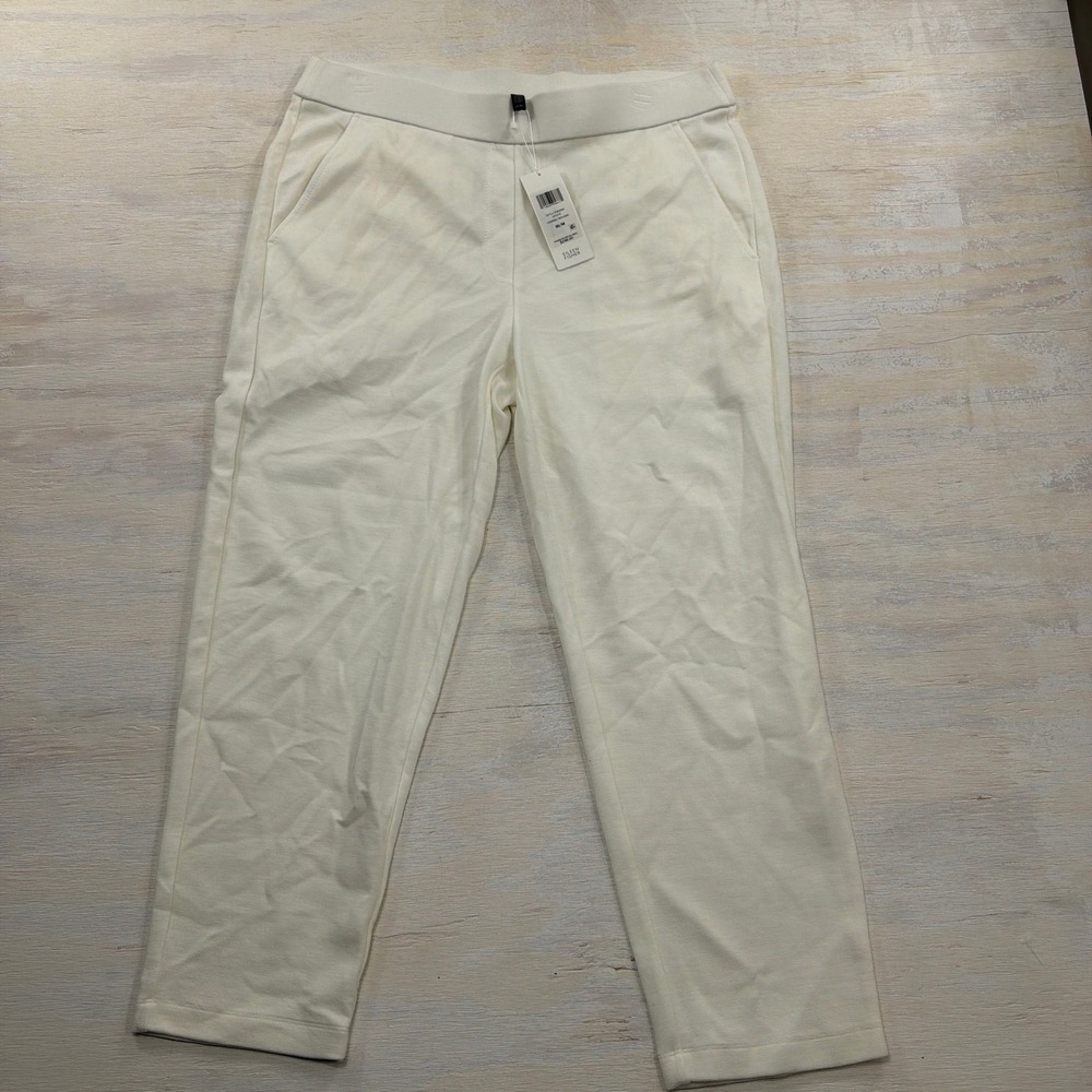 Eileen Fisher Cropped Trousers Tencel Ponte Medium White NWT Women Pull On Pants